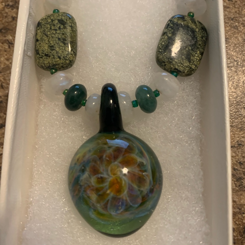 Blown Glass Pendant and Earring Set